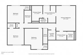Covington house for rent - A floor plan of a house with a primary bedroom, two bathrooms, and a laundry room.