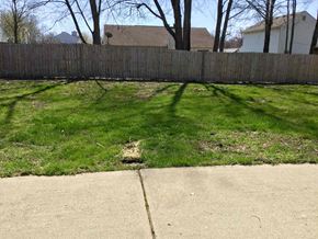 Cincinnati house for rent - a yard with green grass and a sidewalk in front of a fence