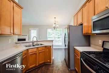 Mcdonough house for rent - a kitchen with wooden cabinets and stainless steel appliances