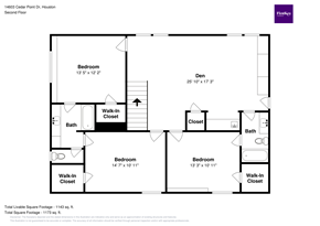 Houston house for rent - A floor plan for a two bedroom apartment.