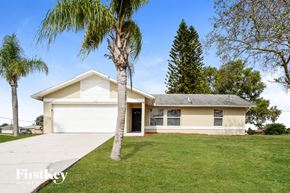 Cape Coral house for rent - A house with a white garage door and a palm tree in front.