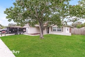 Oldsmar house for rent - A tree in a yard with a house and a truck in the background.