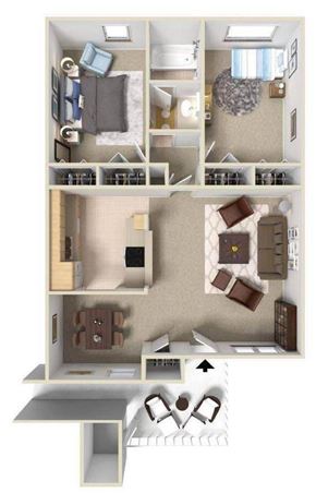 Boise apartment for rent - A 3D floor plan of a house showing the layout of the rooms.