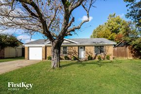 Plano house for rent - A tree stands in the front yard of a house with a garage.
