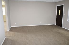 Brownsburg house for rent - an empty living room with carpet and a door