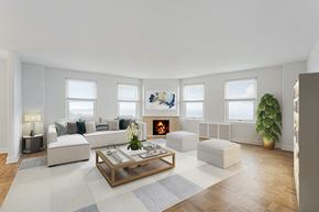 Chicago apartment for rent - a living room with a couch and a coffee table and a fireplace