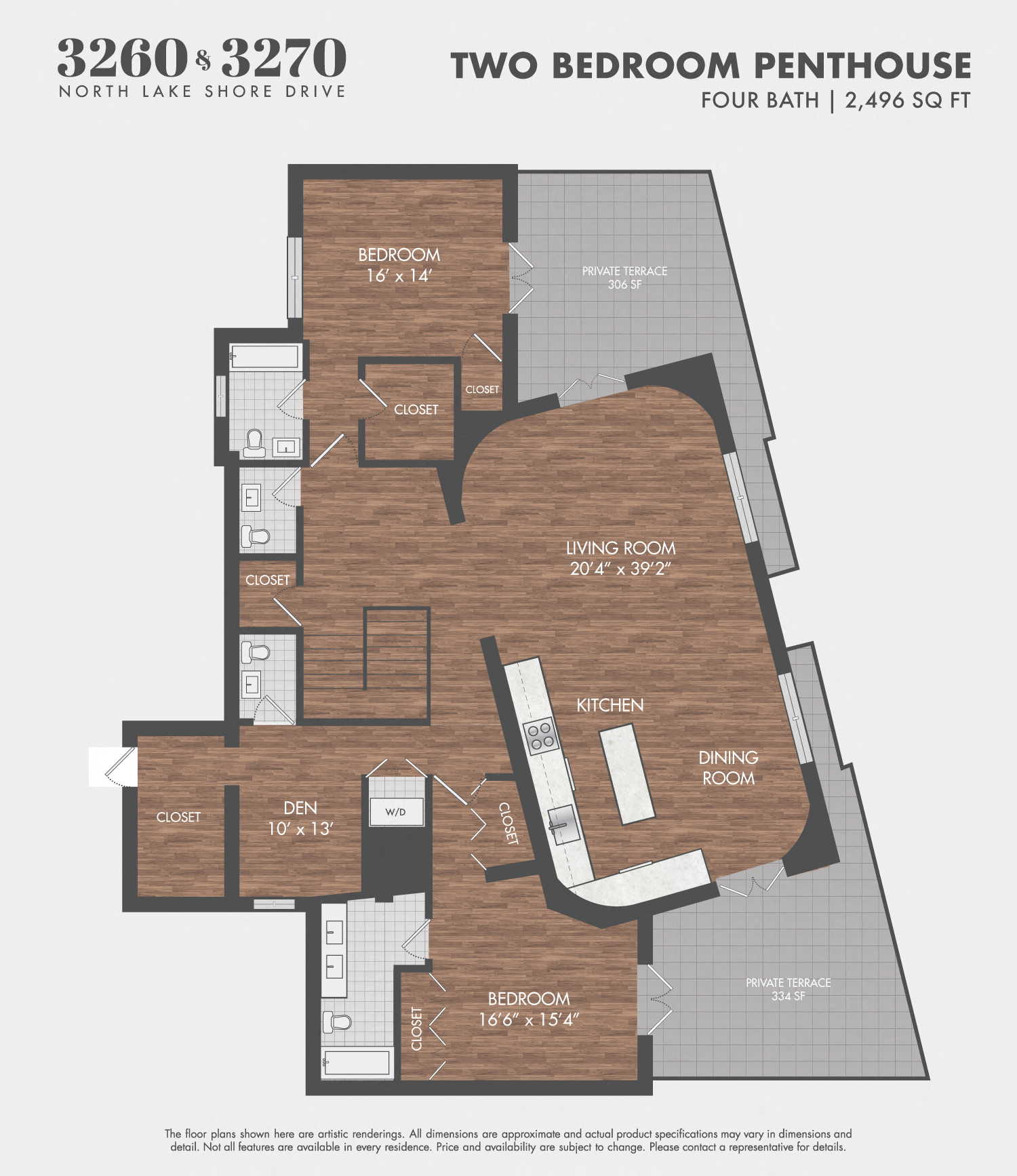 Floor plan for 2 beds, 4 baths, 2496 sqft