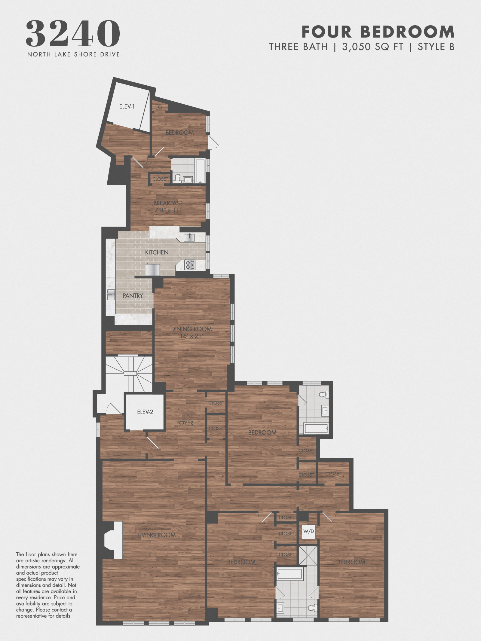 Floor plan for 4 beds, 3 baths, 3050 sqft