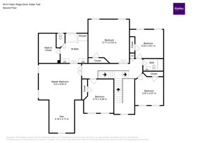 Indian Trail house for rent - A floor plan of a house with two master bedrooms, two bathrooms, and a den.