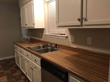 Memphis house for rent - a kitchen with a wooden counter top and a sink