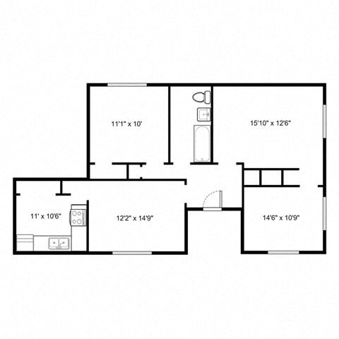 Floor plan for 2 beds, 1 bath, 1025 sqft