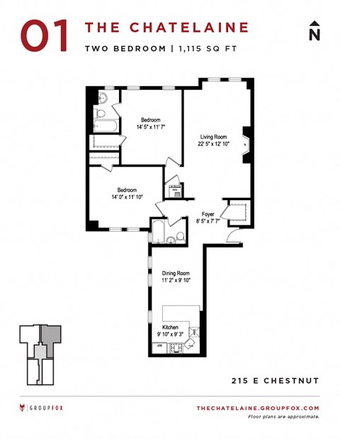 Floor plan for 2 beds, 2 baths, 1200 sqft