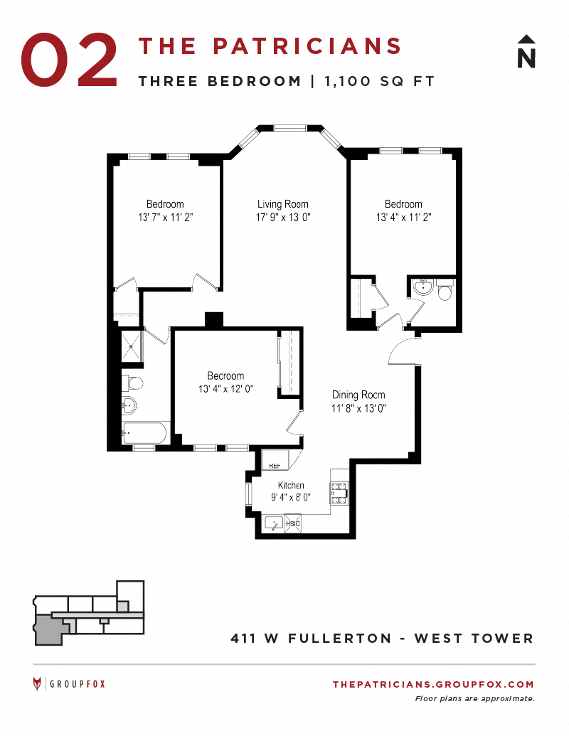Floor plan for 3 beds, 1.5 baths, 1185 sqft