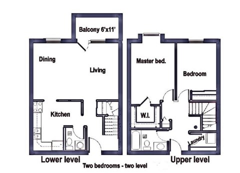 Floor plan for 2 beds, 1.5 baths, 1218 sqft