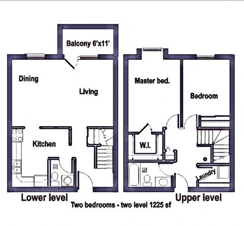 Floor plan for 2 beds, 1.5 baths, 1360 sqft
