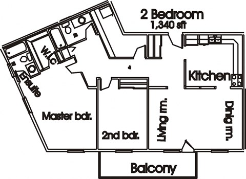 Floor plan for 2 beds, 2 baths, 1333 sqft