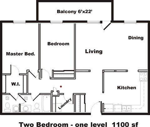 Floor plan for 2 beds, 1.5 baths, 1092 sqft