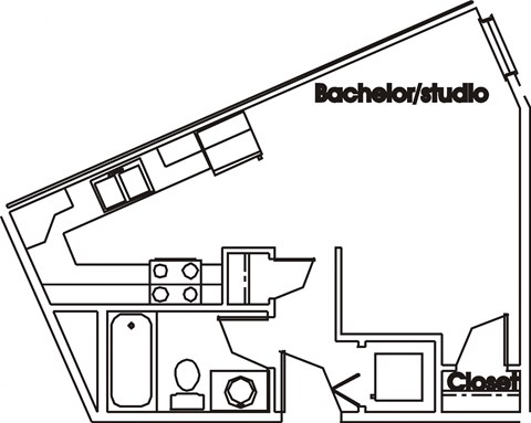 Floor plan for studio, 1 bath, 525 sqft