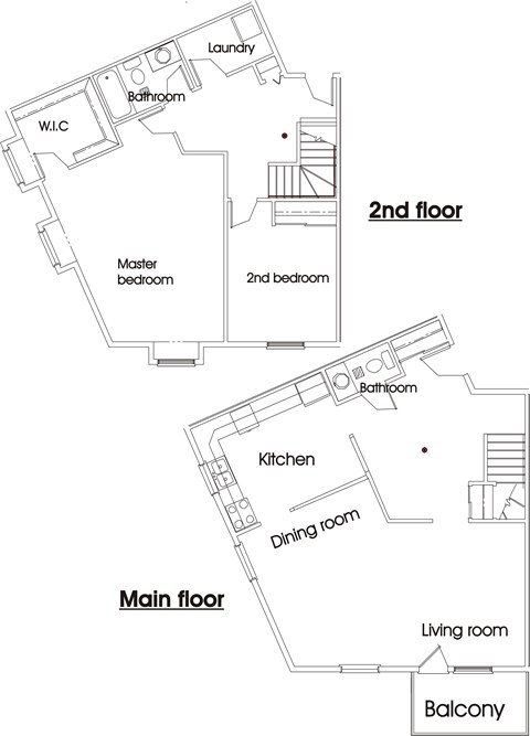 Floor plan for 2 beds, 1.5 baths, 1574 sqft