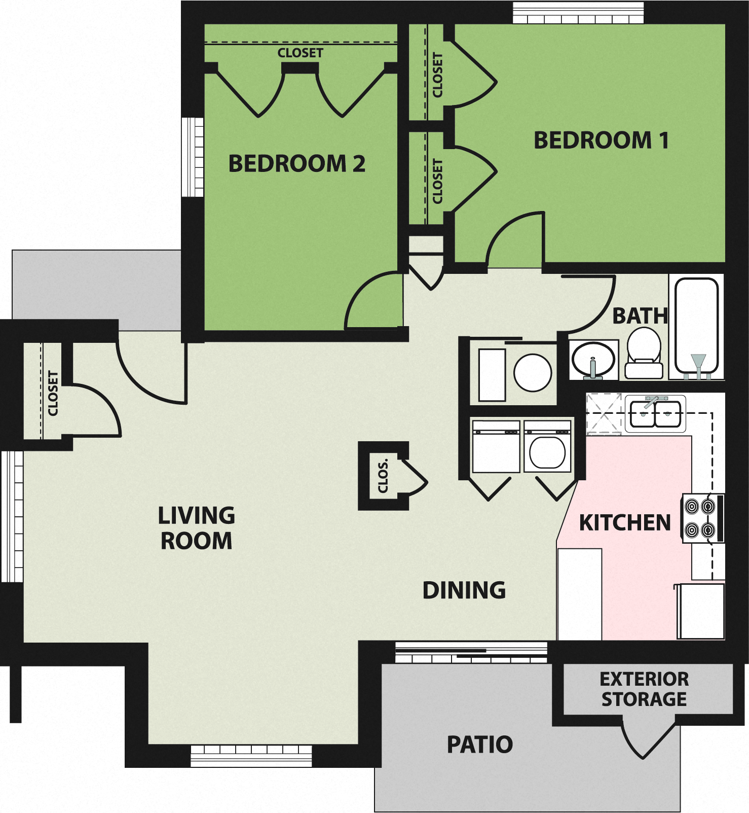 Floor plan for 2 beds, 1 bath