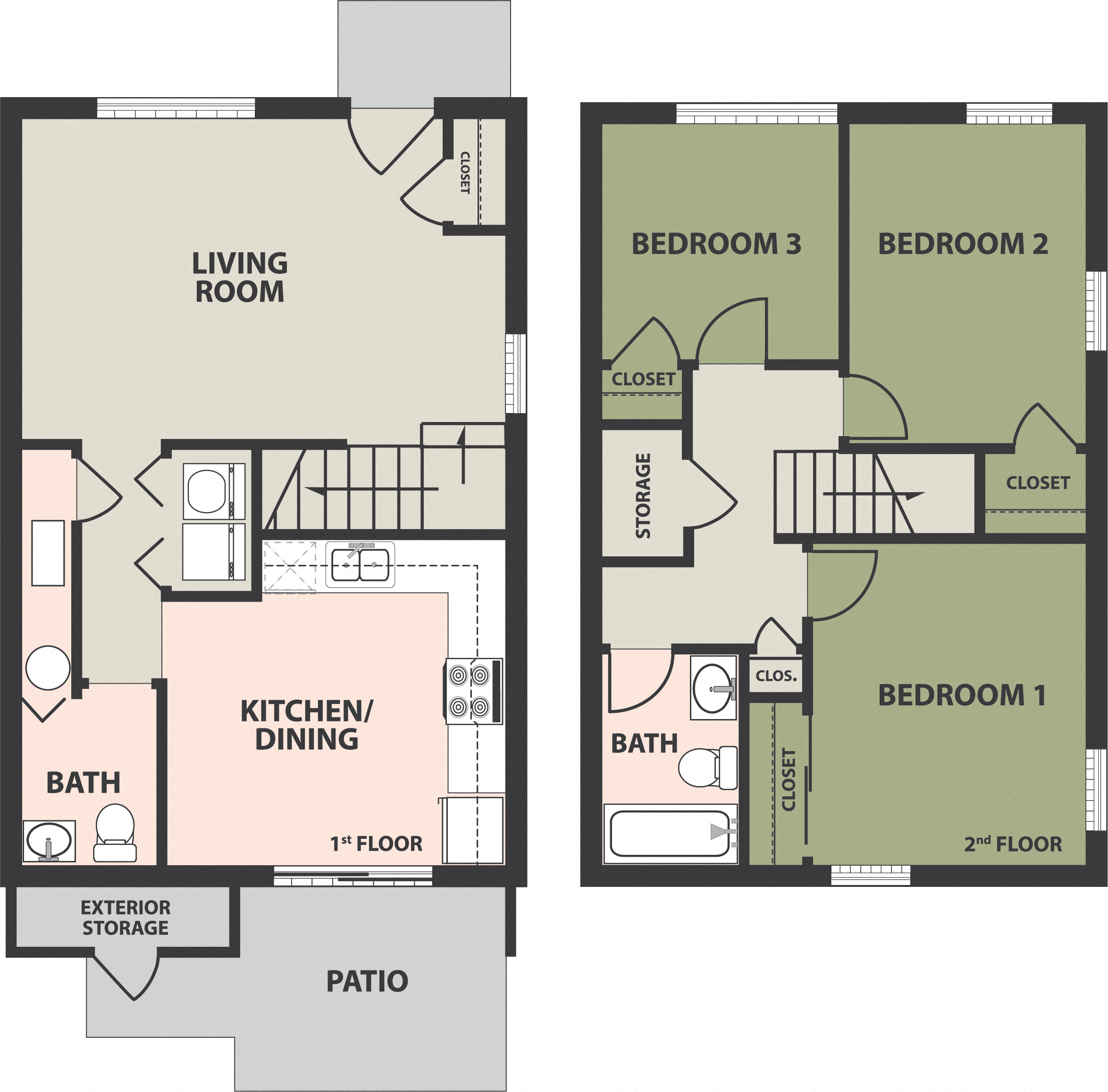 Floor plan for 3 beds, 1.5 baths