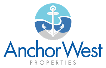 Dana Point apartment for rent - Anchor West Properties logo with a blue anchor and waves.