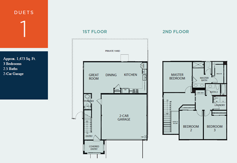 Floor plan for 3 beds, 2.5 baths, 1486 sqft