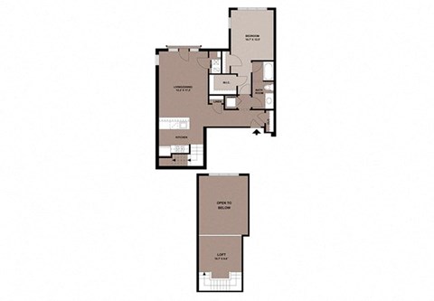 Floor plan for 1 bed, 1 bath, 1057 sqft