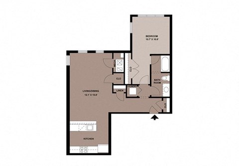 Floor plan for 1 bed, 1 bath, 927 sqft