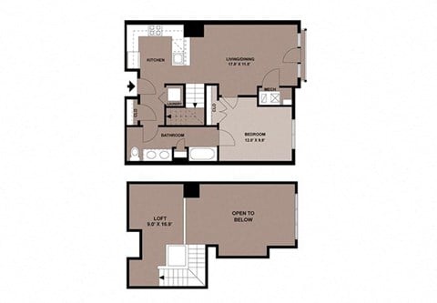 Floor plan for 1 bed, 1 bath, 910 sqft