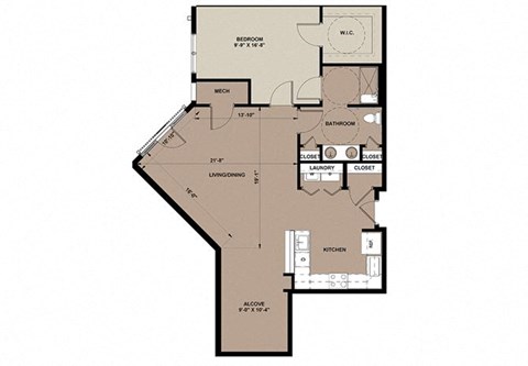 Floor plan for 1 bed, 1 bath, 1060 sqft