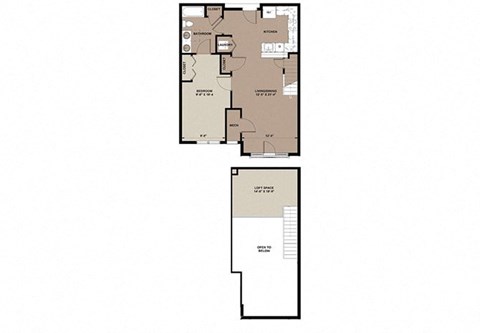 Floor plan for 1 bed, 1 bath, 848 sqft