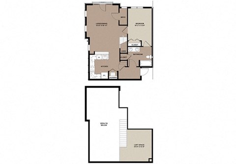 Floor plan for 1 bed, 1 bath, 963 sqft