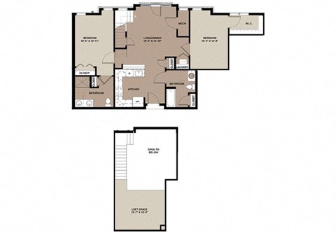 Floor plan for 2 beds, 2 baths, 1187 sqft