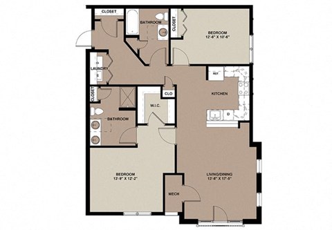Floor plan for 2 beds, 2 baths, 1179 sqft