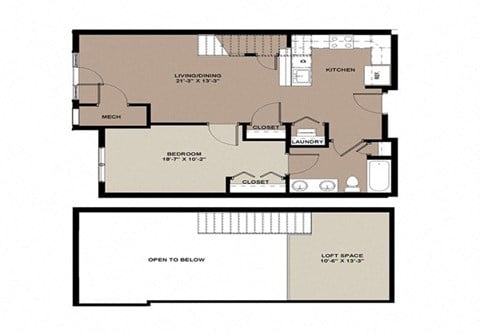 Floor plan for 1 bed, 1 bath, 863 sqft