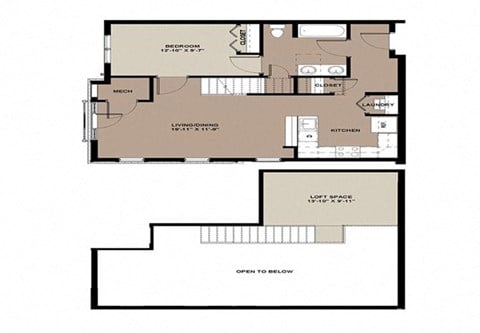 Floor plan for 1 bed, 1 bath, 878 sqft