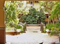Honolulu apartment for rent - A courtyard with a bench and a bird.