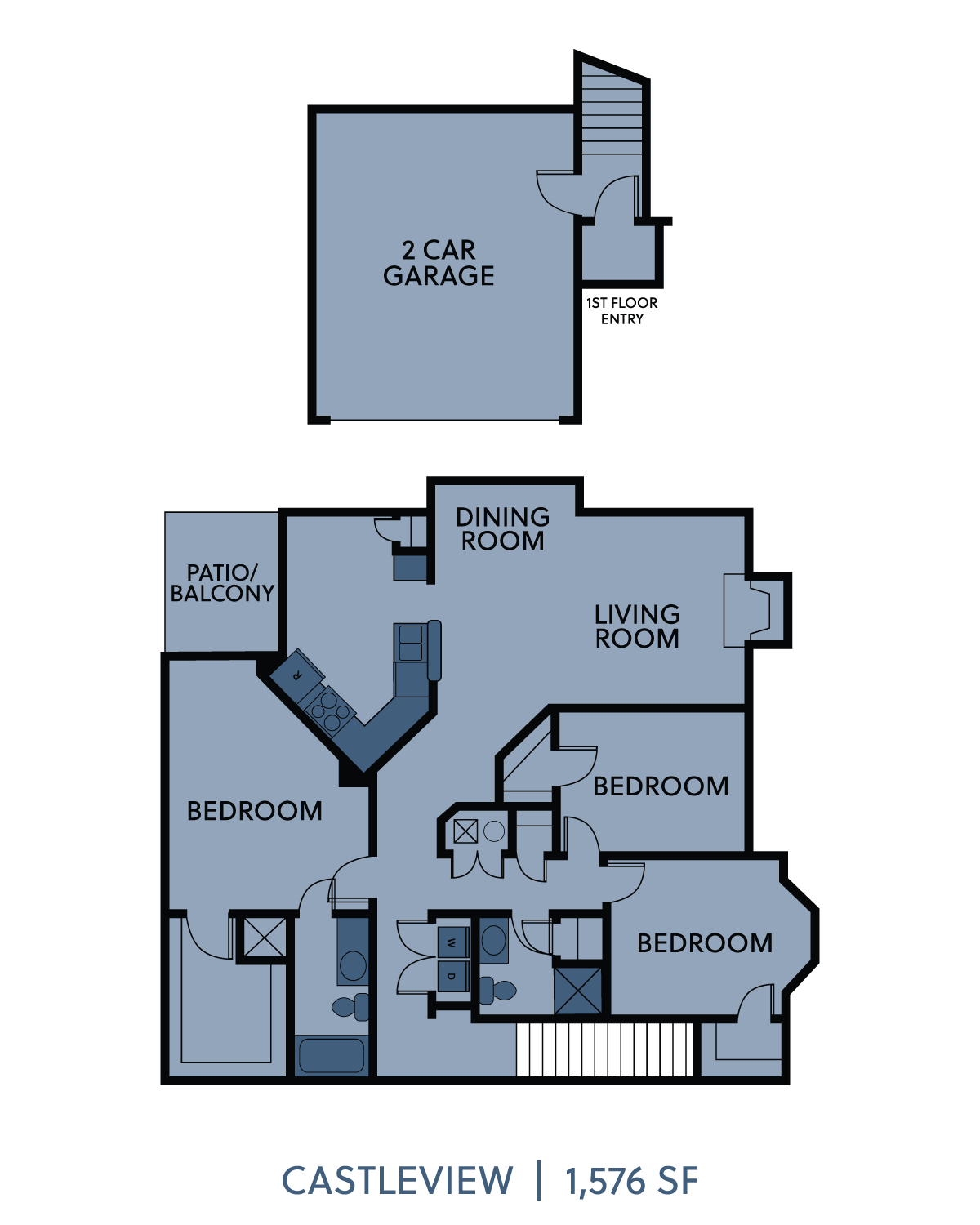 Floor plan for 3 beds, 2 baths, 1576 sqft