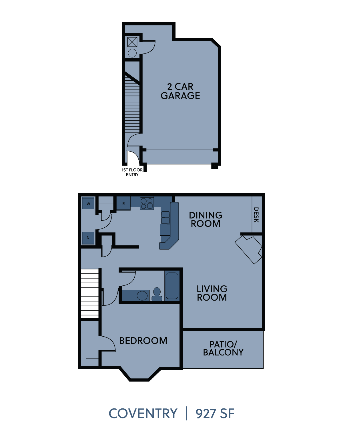 Floor plan for 1 bed, 1 bath, 927 sqft