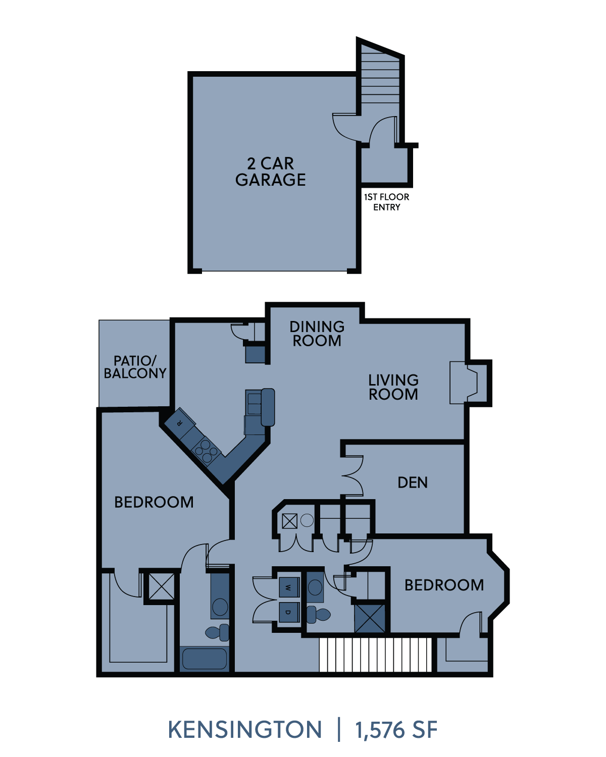 Floor plan for 2 beds, 2 baths, 1576 sqft