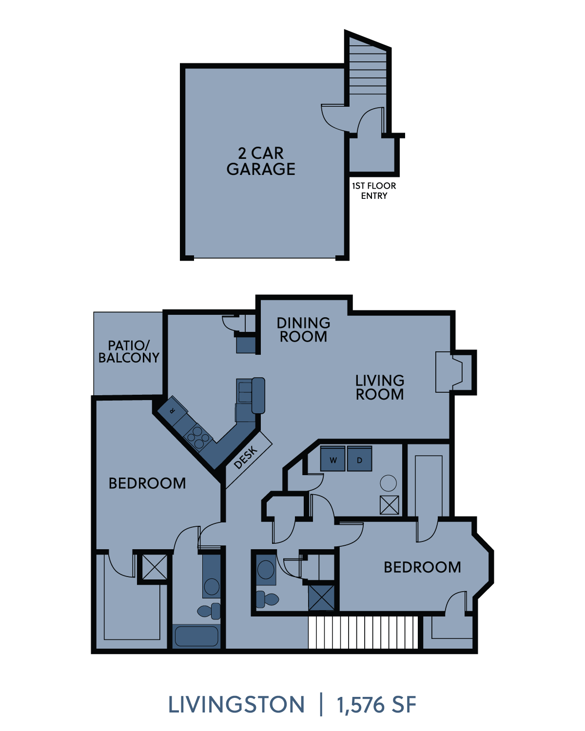 Floor plan for 2 beds, 2 baths, 1576 sqft