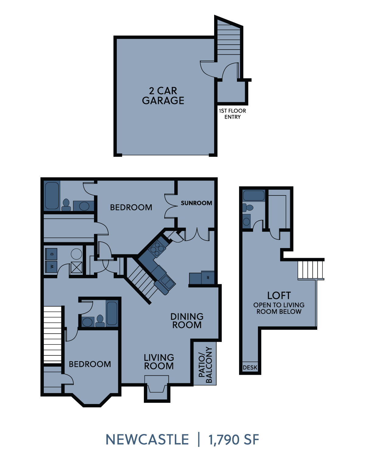 Floor plan for 3 beds, 2 baths, 1790 sqft