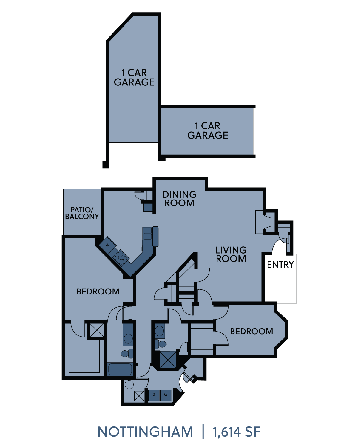 Floor plan for 2 beds, 2 baths, 1614 sqft