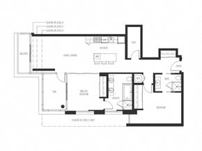 Vancouver apartment for rent - A floor plan of a house with a garage, living room, dining room, kitchen, and two bedrooms.