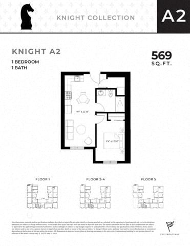 Floor plan for 1 bed, 1 bath, 582 sqft
