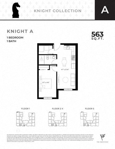 Floor plan for 1 bed, 1 bath, 571 sqft