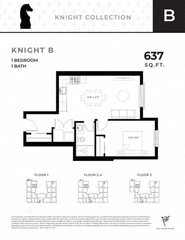 Floor plan for 1 bed, 1 bath, 643 sqft