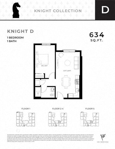 Floor plan for 1 bed, 1 bath, 630 sqft