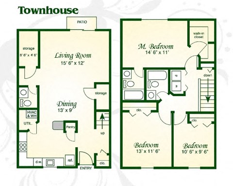 Floor plan for 3 beds, 2.5 baths, 1491 sqft